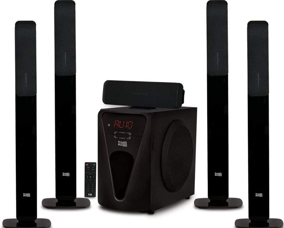 Acoustic Audio AAT5005 Bluetooth Tower 5.1 Home Theater Speaker System with 8" Powered Subwoofer